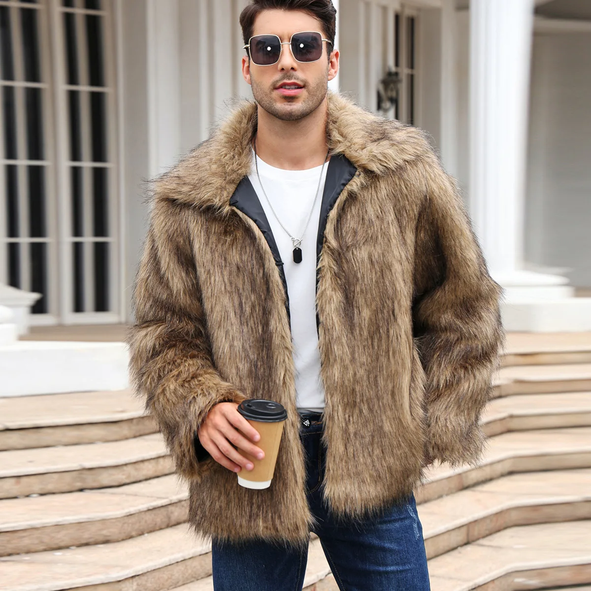 Winter Clothing Uae - 남성 가짜 여우 모피 자켓 코트
