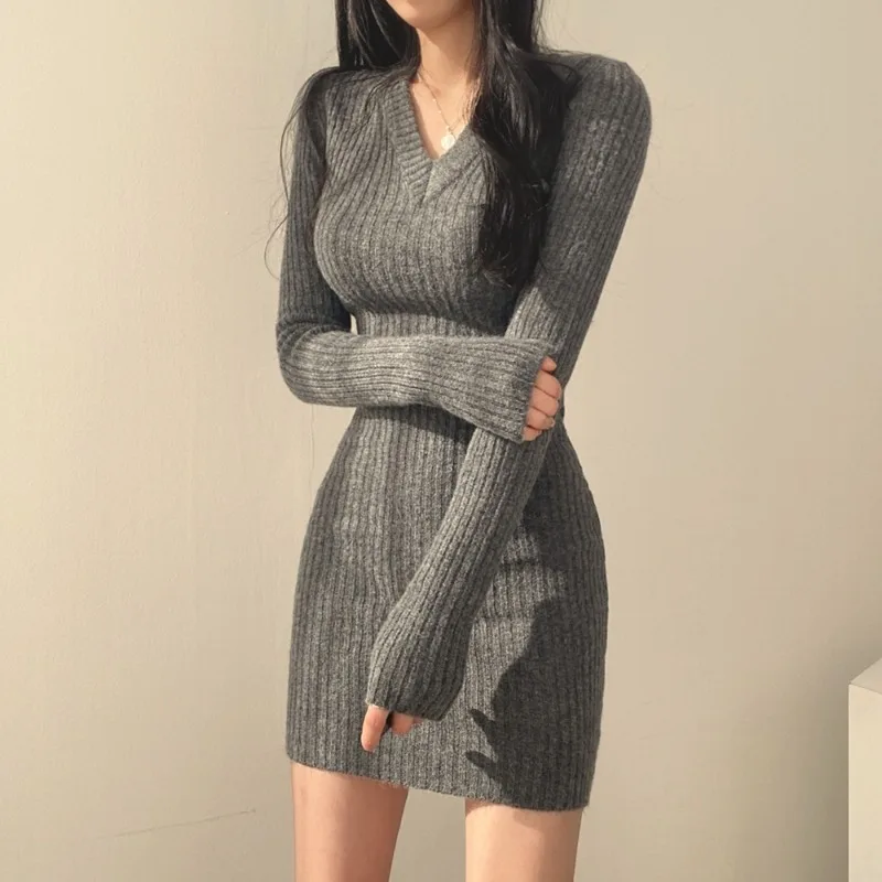 패션 빈티지 가을 신상 여성 의류 브이넥 니트 드레스  - Winter Clothing Vintage Story 리뷰 및 가격