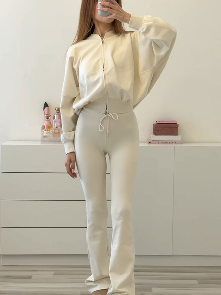 HH 여성 우아한 솔리드 플레어 팬츠 세트 긴 소매 봄 - Winter Clothing Uae 리뷰 및 가격