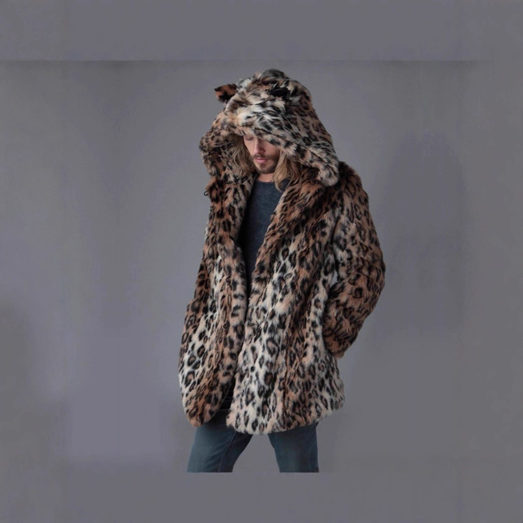 남성 인조 모피 재킷 겨울 코트 두꺼운 후드 레오파드  - Winter Clothing Uae 리뷰 및 가격