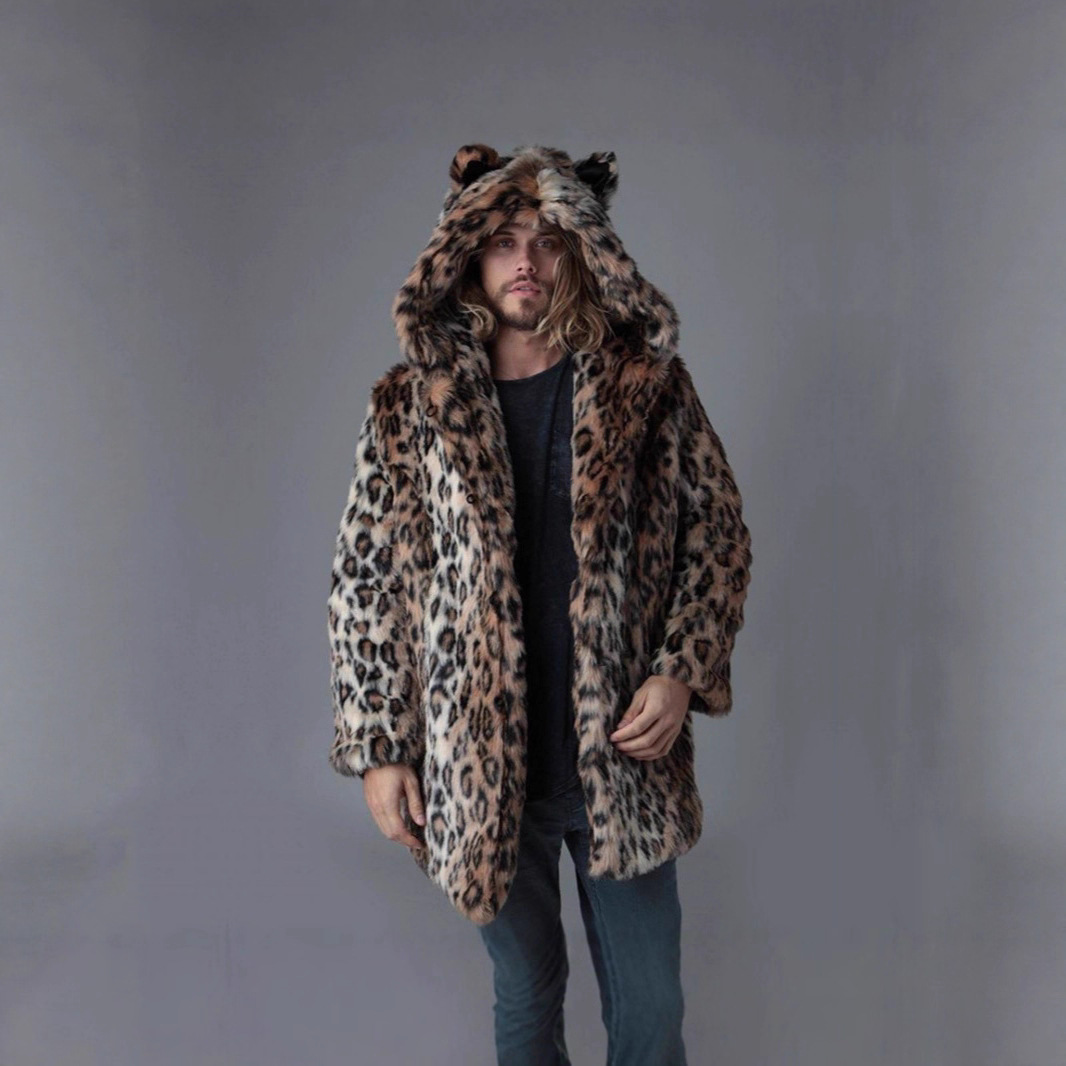 남성 인조 모피 재킷 겨울 코트 두꺼운 후드 레오파드  - Winter Clothing Uae 리뷰 및 가격