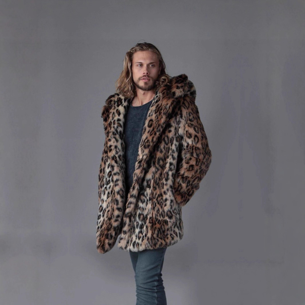 남성 인조 모피 재킷 겨울 코트 두꺼운 후드 레오파드  - Winter Clothing Uae 리뷰 및 가격