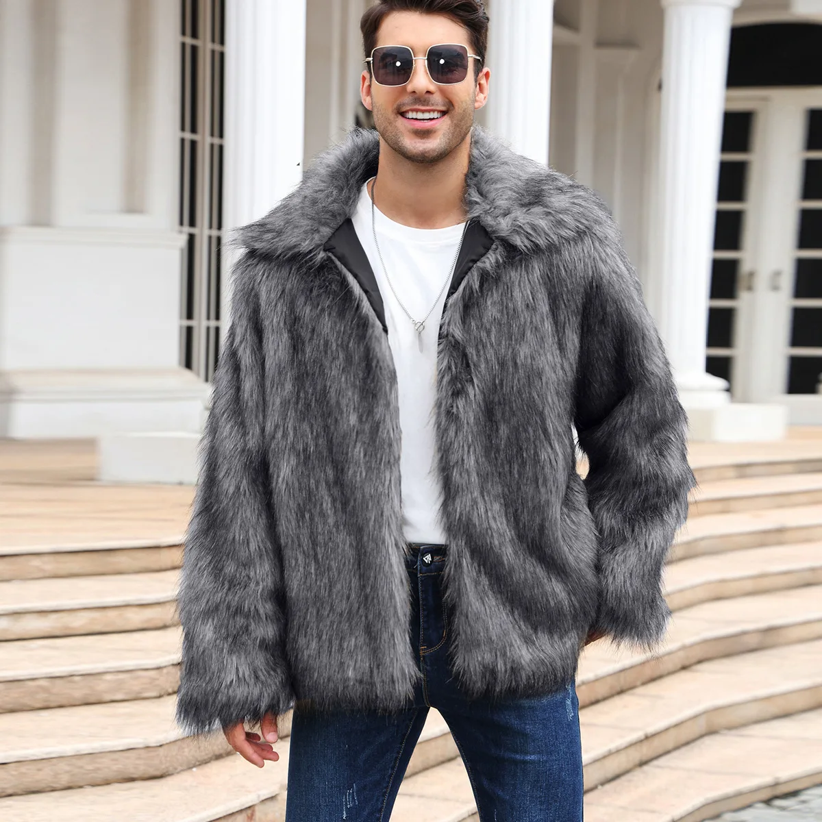 남성 가짜 여우 모피 자켓 코트 겨울 두꺼운 푹신한 긴 - Winter Clothing Uae 리뷰 및 가격