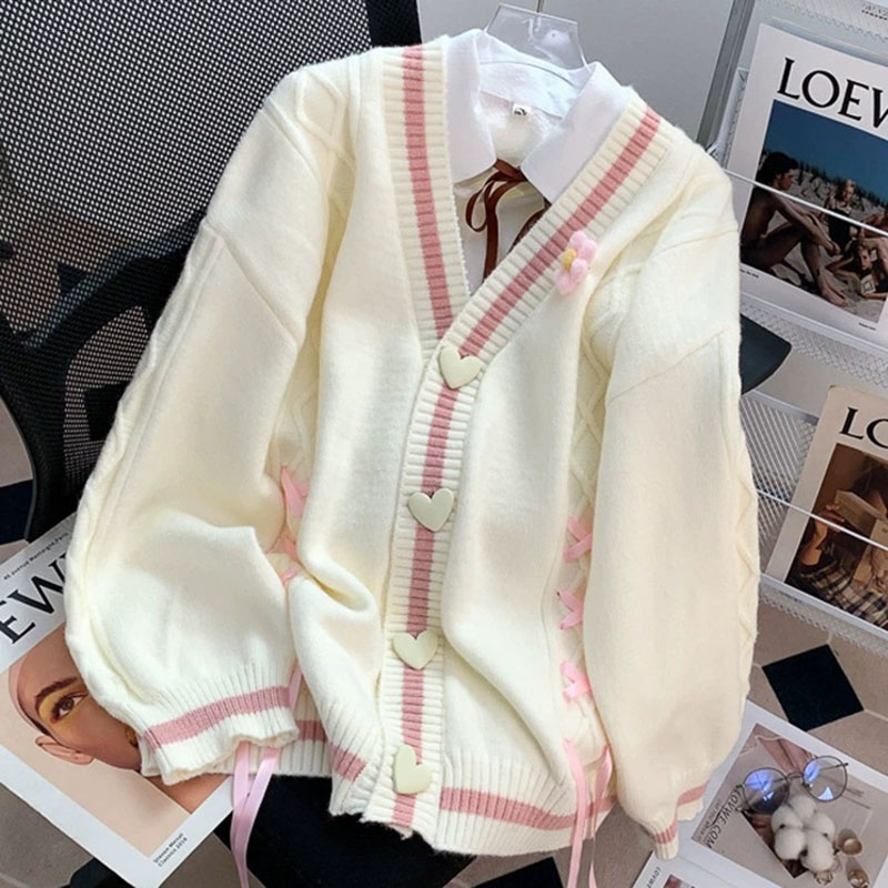 일본식 귀여운 꽃 니트 카디건 여성 프레피 스타일 카와 - Winter Clothing Factory Outlet 리뷰 및 가격