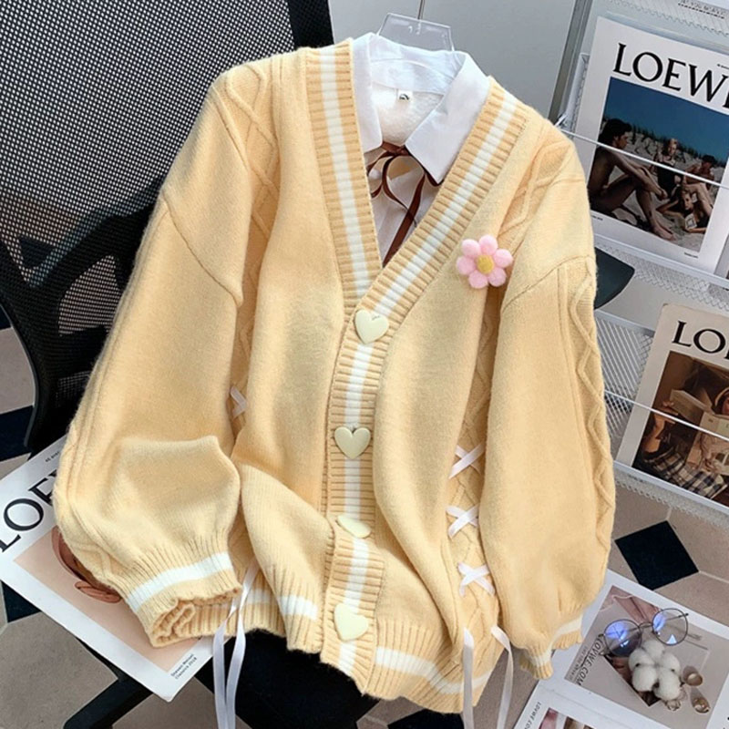 일본식 귀여운 꽃 니트 카디건 여성 프레피 스타일 카와 - Winter Clothing Factory Outlet 리뷰 및 가격